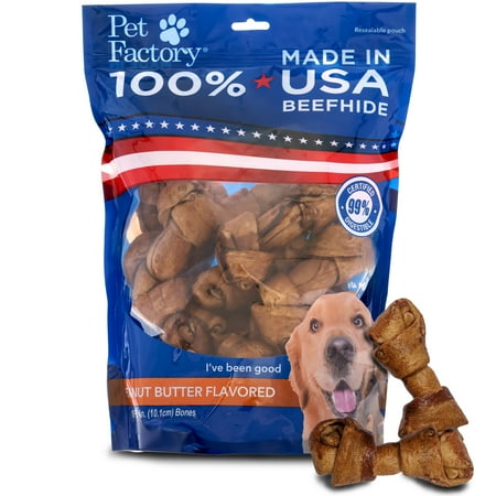 UPC: 0094983783340 | Pet Factory Beefhide Bones Peanut Butter Flavored – 4   18 Count