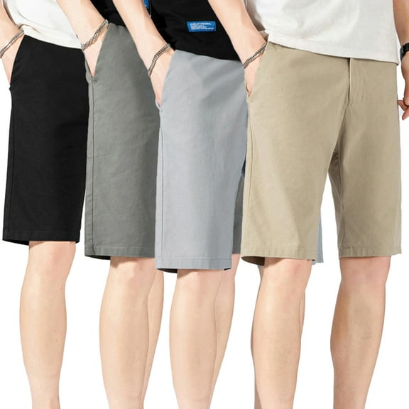 Fjuchai Mens Cotton Shorts Summer Solid Color with Pocket Shorts for Male Five Points Beach Casual Pants Size 28-38