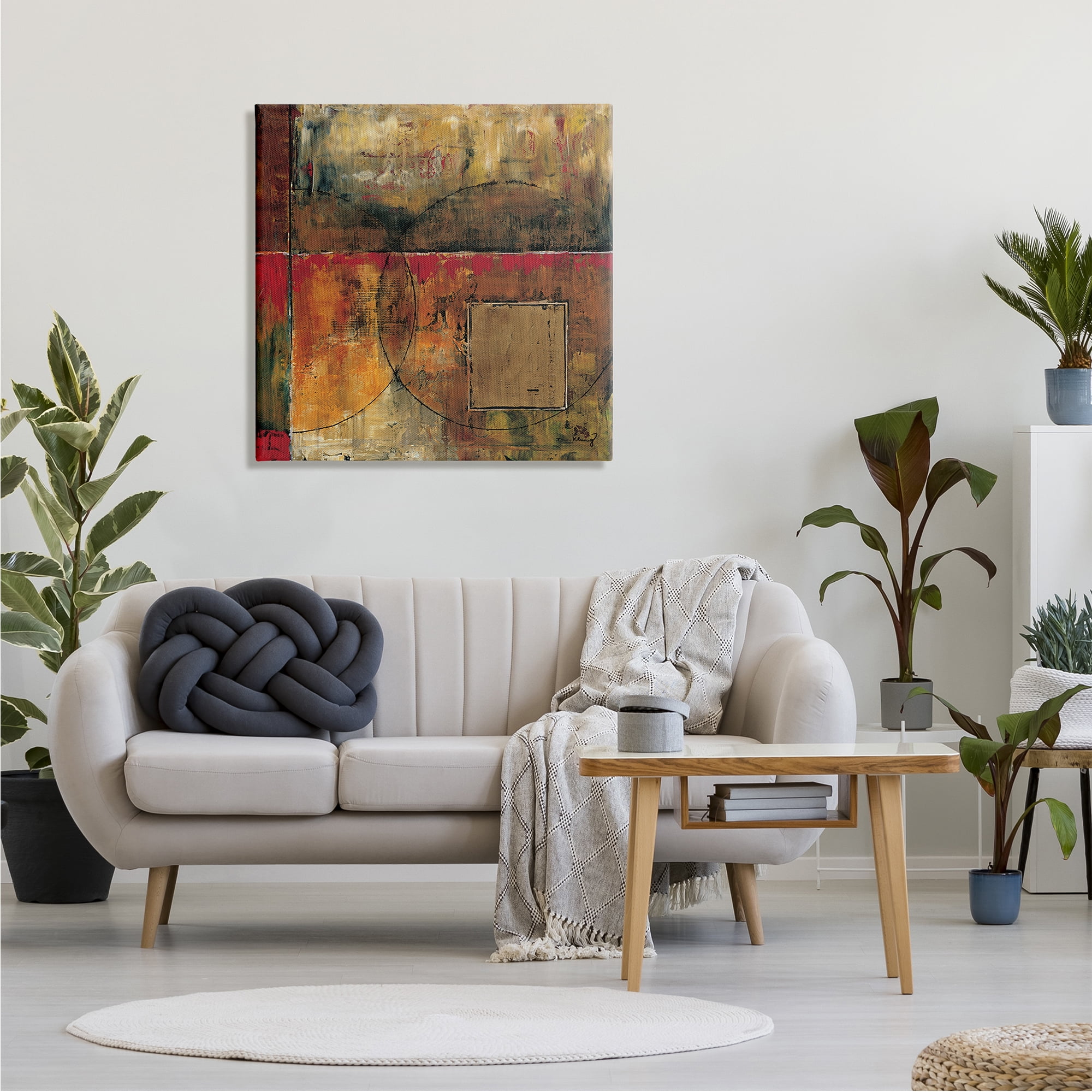 Stupell Industries Abstract Shapes and Lines Composition Red Brown Painting, 30 x 30,Design by Mike Klung