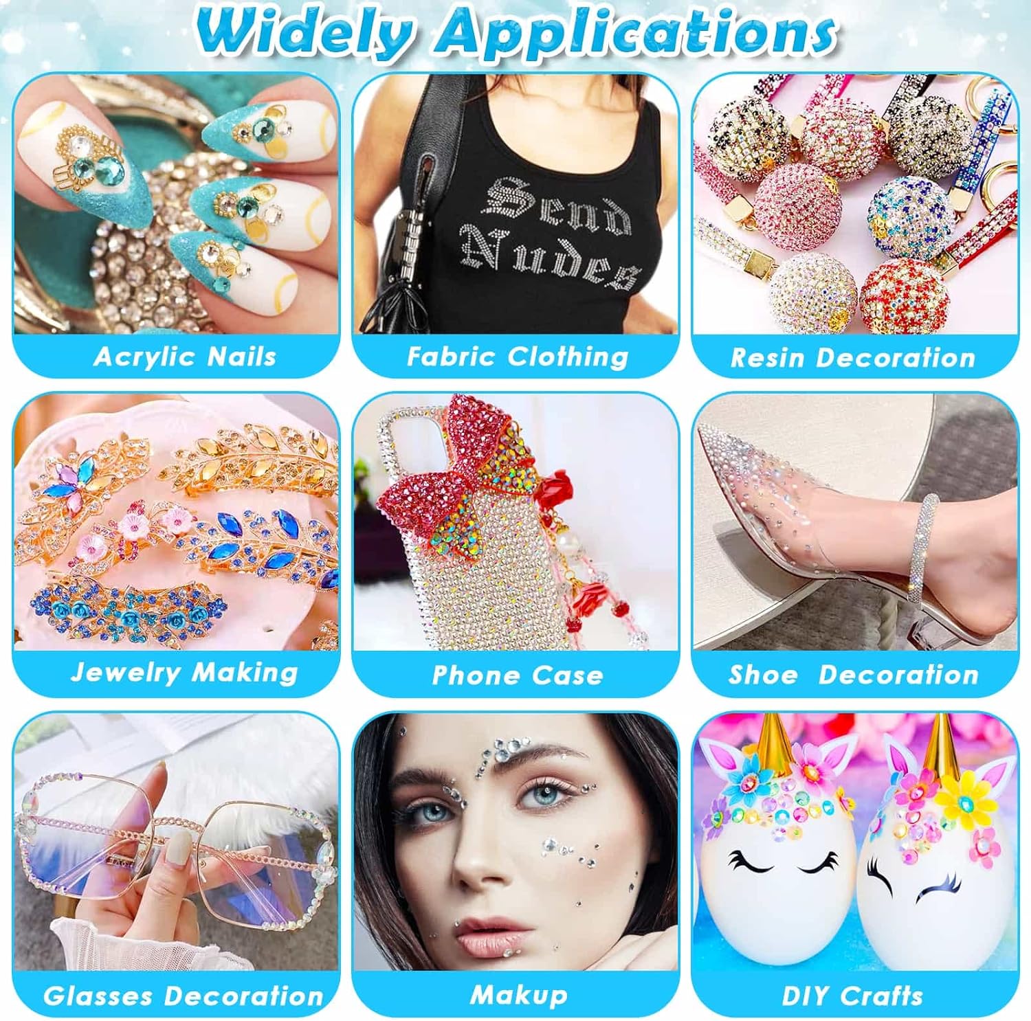 B7000 Jewelry Glue with Rhinestones for Crafts, 6300Pcs Rhinestones with Gems Adhesive for Shoes Cloth Fabric with Picker Pencil for Crafting Diamond Art Graduation Cap Decorations