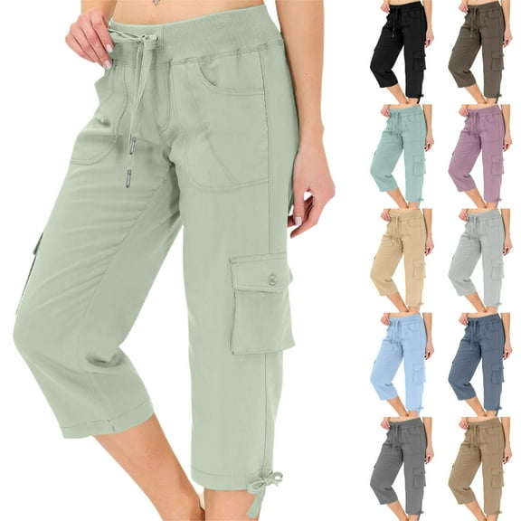 DDAPJ pyju Women's Cargo Capri Pants Lightweight Quick Dry Hiking Pants Summer Travel Casual Capris with Multi Pockets Blue S