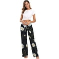thumbnail image 3 of Women's White Daisy Black Pajama Pants, Casual Pajama Bottoms Lounge Pants Wide Leg, 3 of 7