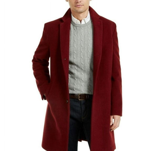 Tommy Hilfiger Men's Red Addison Wool-Blend Trim Fit Overcoat, 38 Short