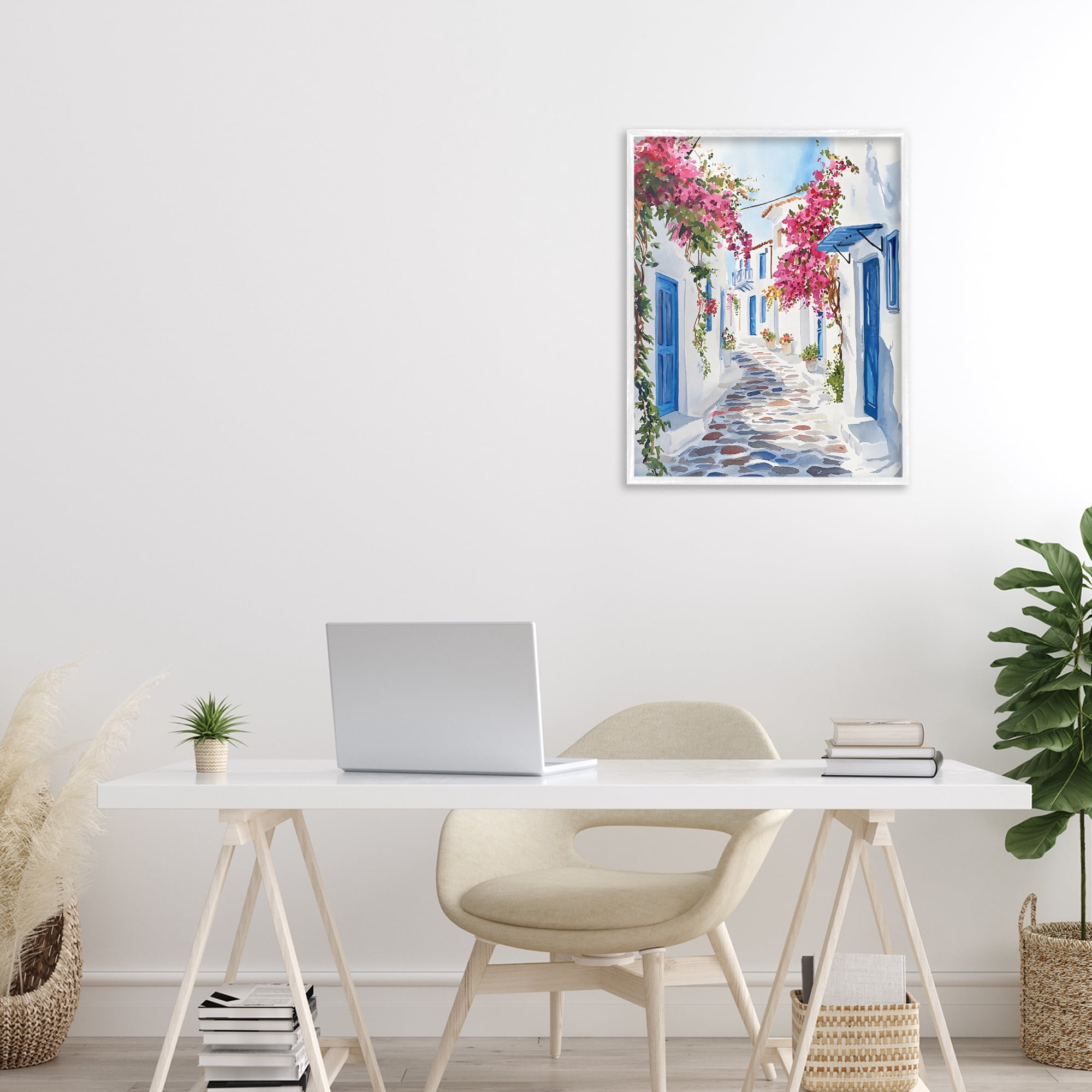 Stupell Industries Santorini Stone Street Pathway White Framed Giclee Art, design by LSR Design Studio