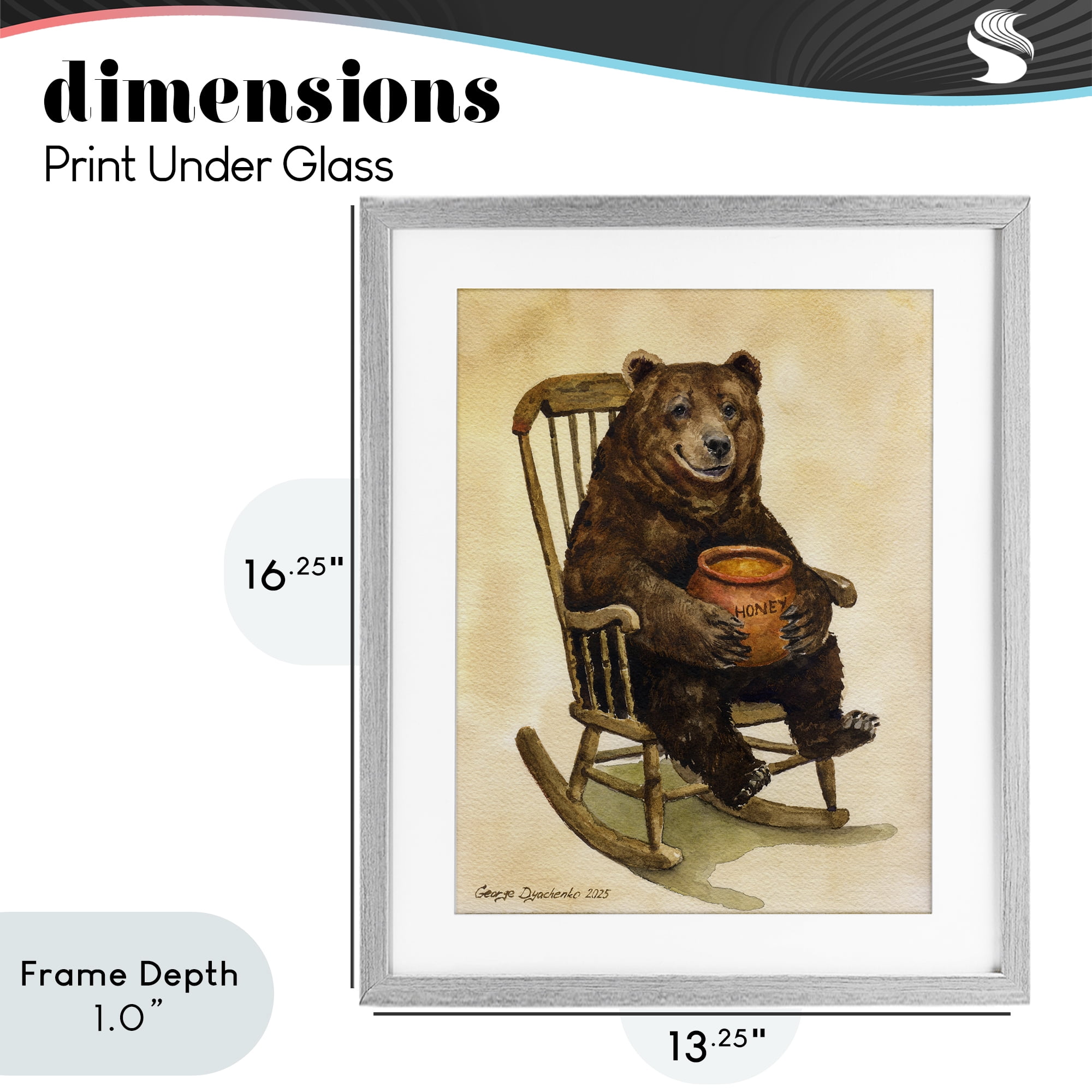 Stupell Industries Happy Bear & Pot of Honey Gray Framed Print Under Glass, design by George Dyachenko
