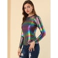 thumbnail image 2 of INSPIRE CHIC Camisa de manga larga para mujer, brillante, brillante, de fiesta, metálico brillante Multicolor S, 2 of 6