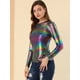 thumbnail image 2 of INSPIRE CHIC Camisa de manga larga para mujer, brillante, brillante, de fiesta, metálico brillante Multicolor S, 2 of 6