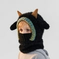 thumbnail image 2 of AJGRHE Kids Winter Hat With Ear Soft Lamb Design Knitted Face Neck Warmer Integrated Cold Weather For Boys And Girls Black 4-13 Years, 2 of 3