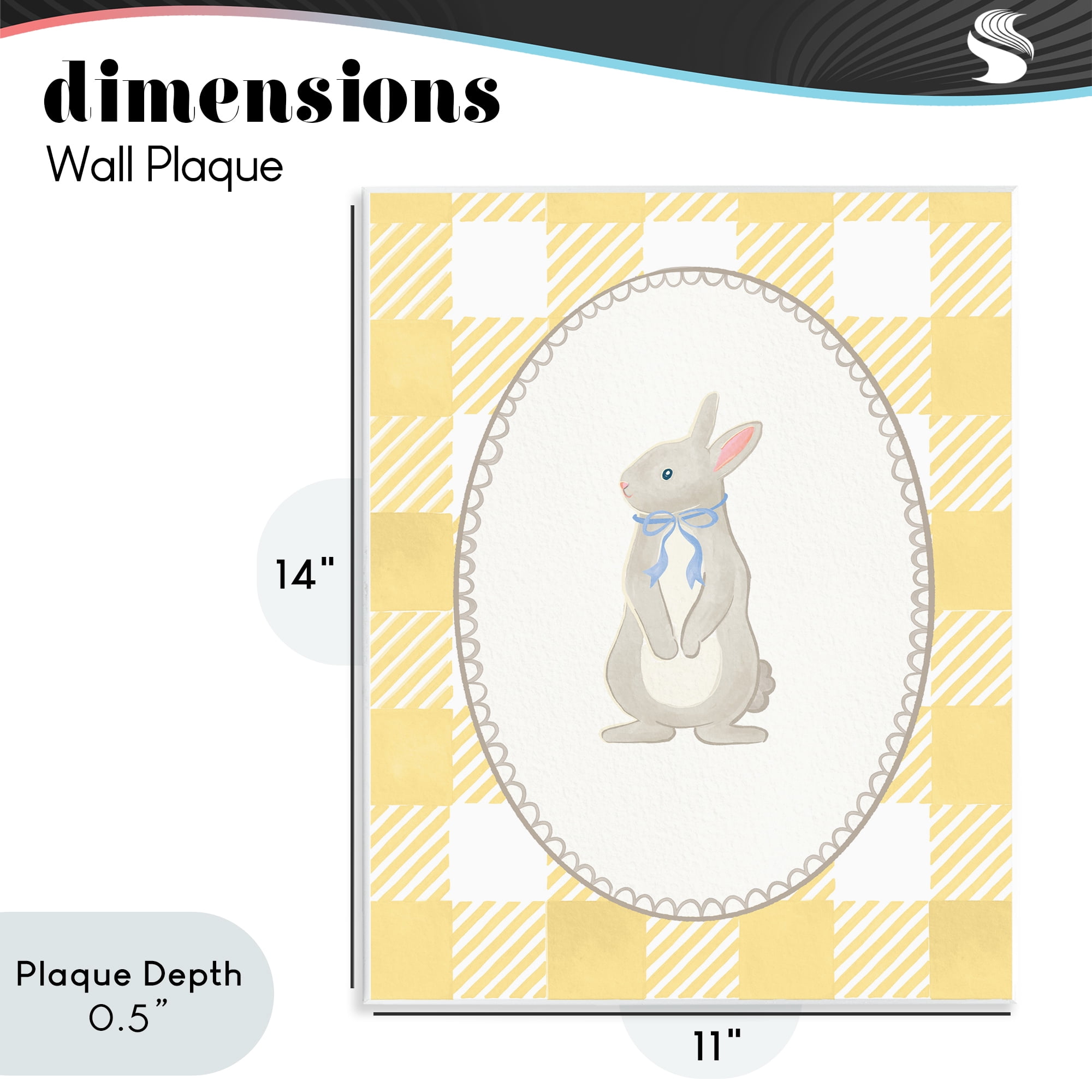 Stupell Industries Little Bunny on Yellow Gingham Wall Plaque Art, design by The Paper Curator