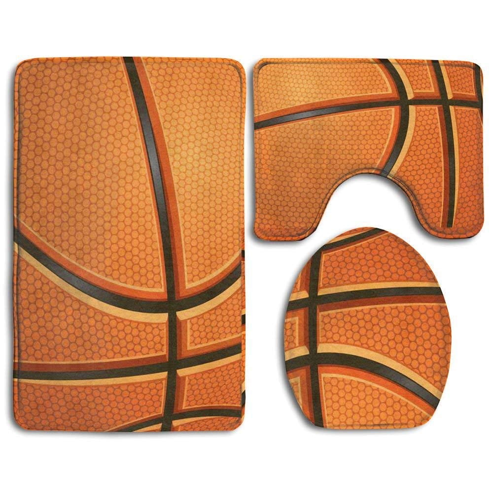 CHAPLLE Basketball 3 Piece Bathroom Rugs Set Bath Rug Contour Mat and Toilet Lid Cover
