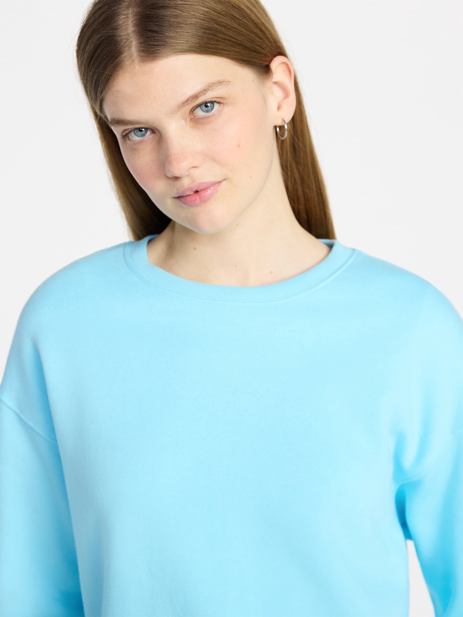 No Boundaries Oversized Fleece Sweatshirt with Long Sleeves, Women's XXS-4X