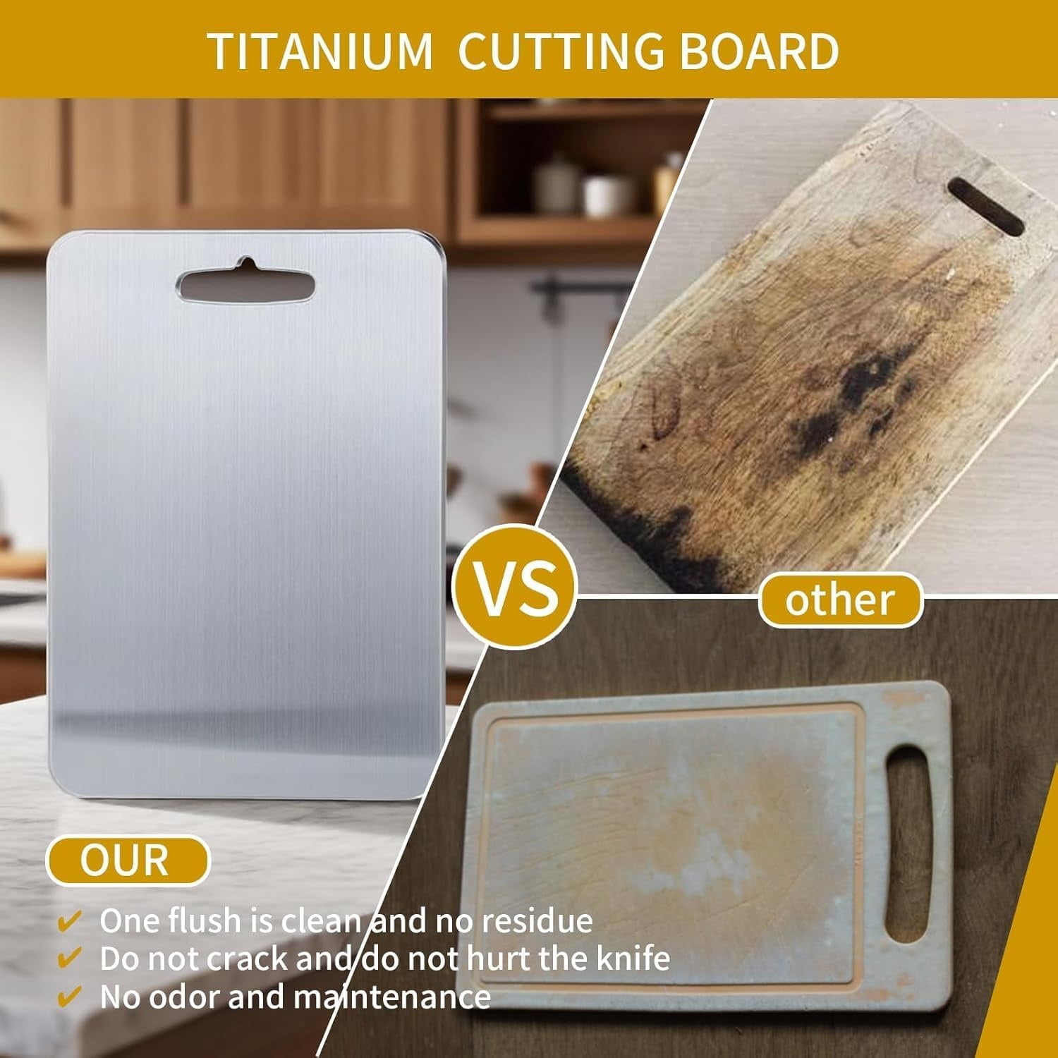 Titanium Cutting Board,  Pure Titanium Cutting Boards for Kitchen, Upgrade Hygiene & Durability Food-Grade Cutting Boards for Meat Fruit & Vegetable (14"L x 10"W)