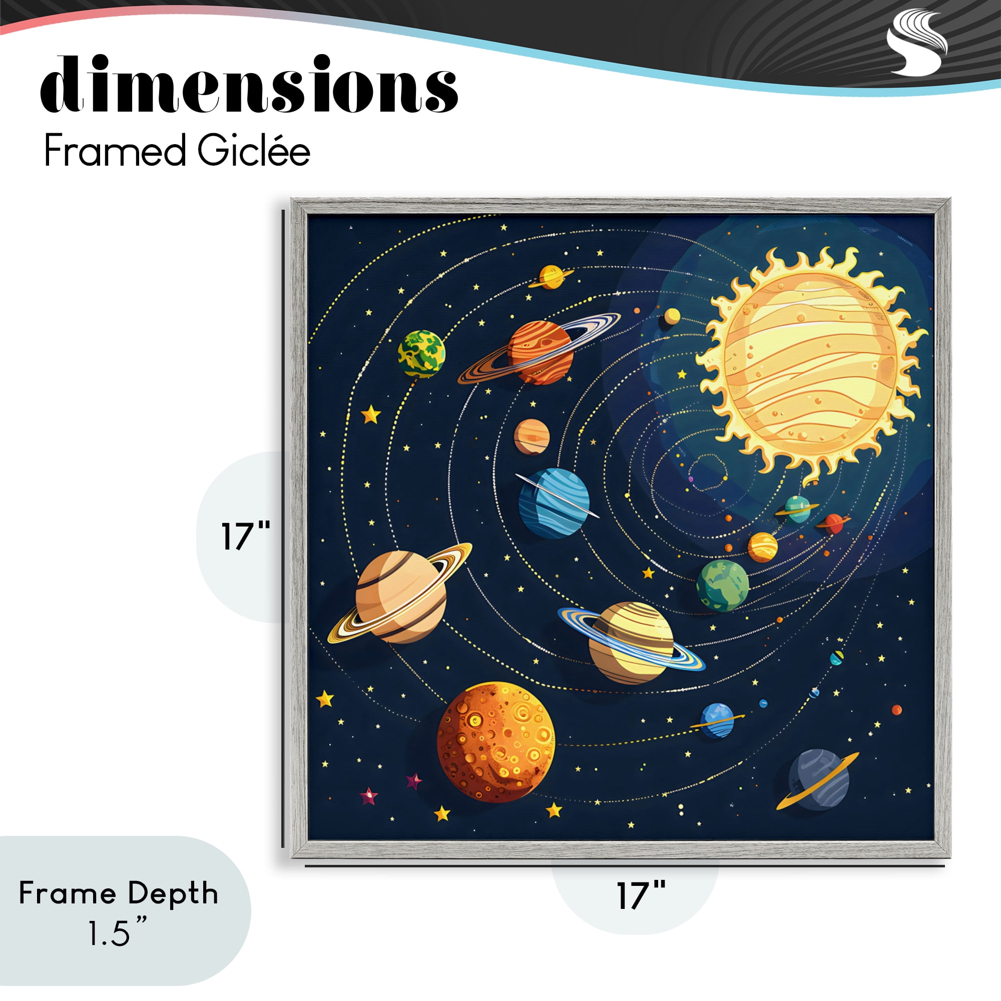 Stupell Industries Planets Around The Sun Gray Framed Giclee Art, design by Creative Studio