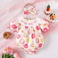 thumbnail image 2 of Baby Girl Rompers Girls Summer Short Sleeve Prints Romper Bodysuits Headbands Set Girl Outfits White 6 Months-12 Months, 2 of 6
