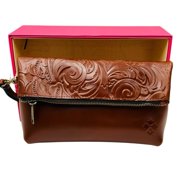 Patricia Nash Women's Tooled Leather Valerie Fold Over Wristlet Brown Gift Box