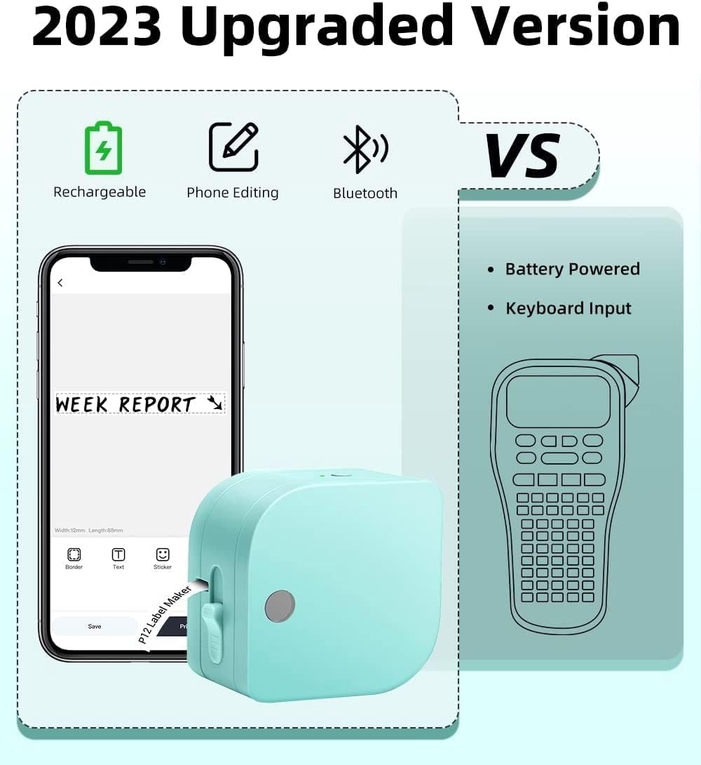 Phomemo  P12 Pro Smart Label Maker – Compact Bluetooth Label Printer with many Preloaded Templates, Small Portable Thermal Label maker for Travel, Office & Home Organization, USB-C Charging (Green)