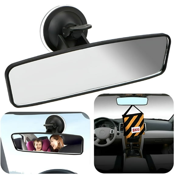 GJX 9.5'' Large Anti GLARE Rear View Mirror with Suction Cup, Universal Inside Rearview White Mirror with Panoramic Wide Angle for Car Marine Auto Boat