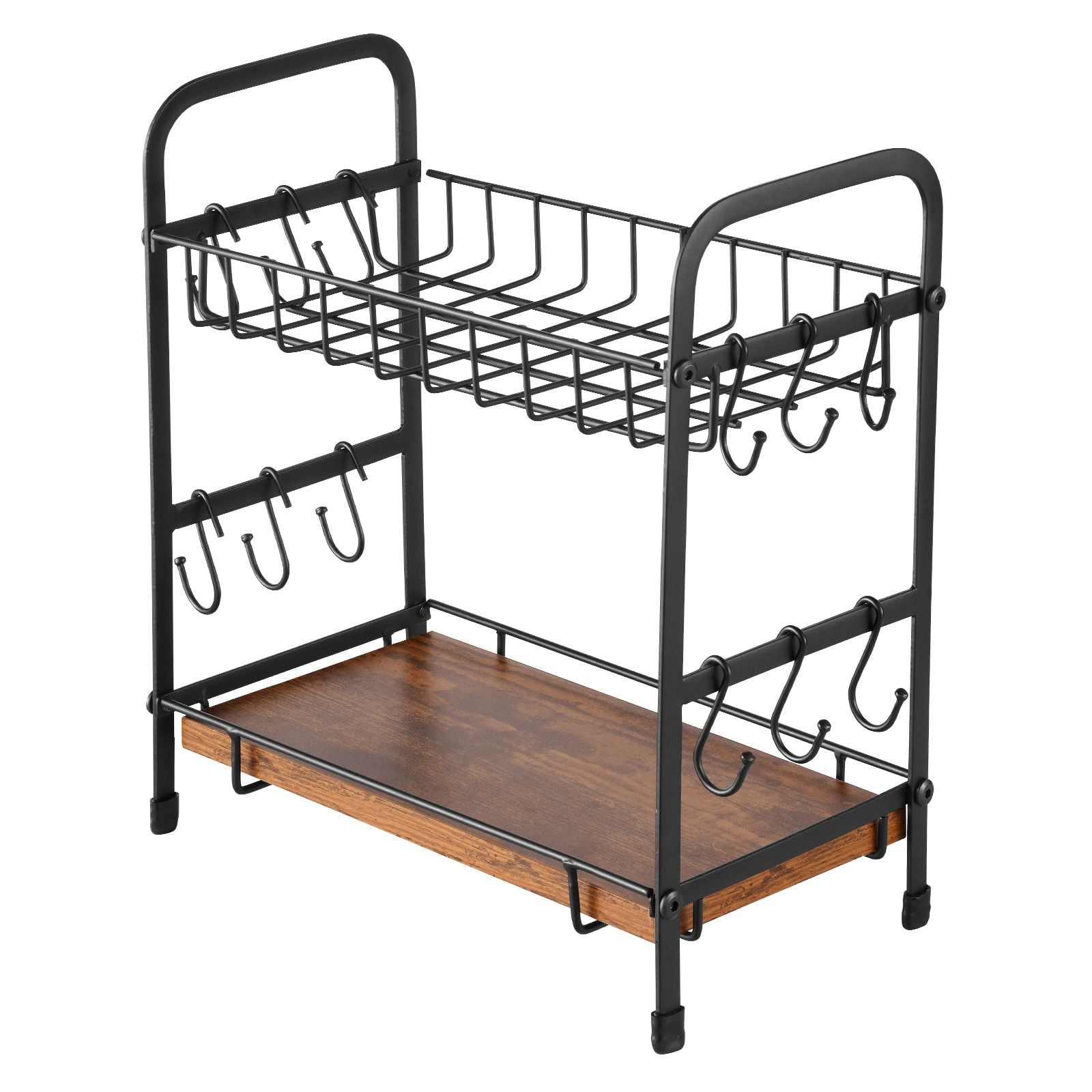 Coffee Bar Organizer 12 Hooks 2-Tier Carbon Steel Countertop Rack for Kitchen Office Breakroom
