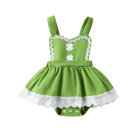 

Newborn Infant Baby Girls Romper Dress Sleeveless Heart Print Lace Trim Hem Jumpsuit