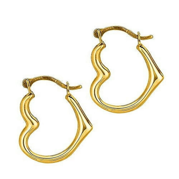 Jewelstop 14K Real Yellow Gold Heart Hoop Tubular Earrings