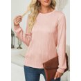 thumbnail image 2 of SHEWIN Womens Tops Trendy Dressy Casual Long Sleeve Crewneck Basic T Shirts Solid Loose Textured Fall Blouses Outfits, 2 of 8
