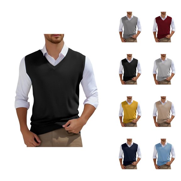 Sweater Vest Men Sleeveless Casual V Neck Lightweight Knit Pullover Sweater