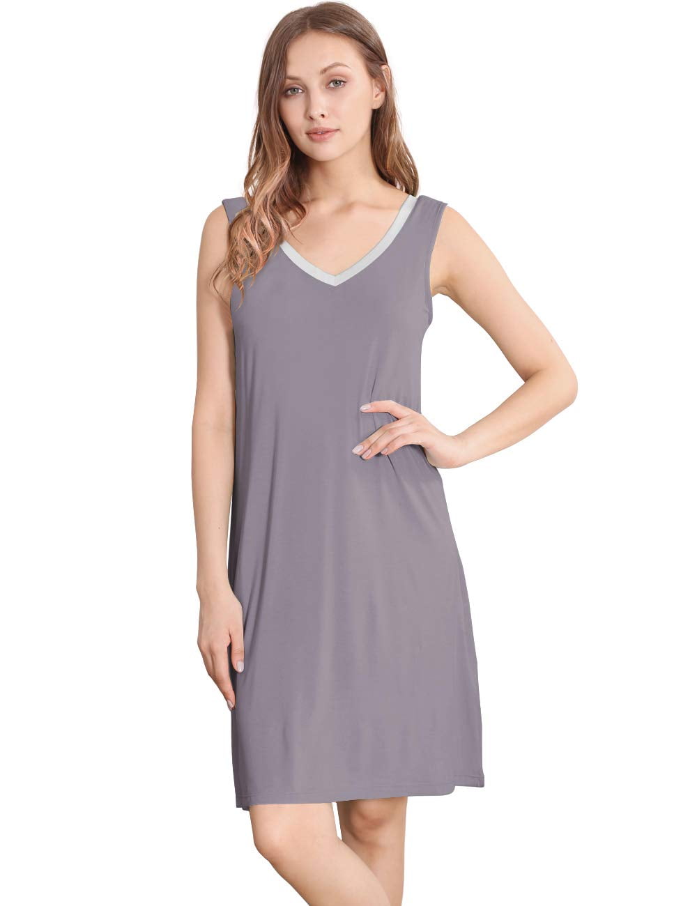 NACHILA Bamboo Nightgowns for Women Soft Sleeveless Sleepwear Racerback Chemise Sleep Dress S-4XL 