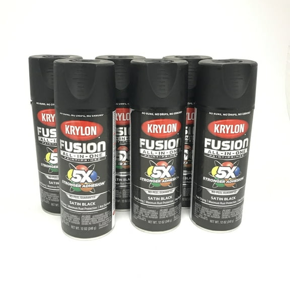 Krylon 2732 Satin Black Fusion Paint & Primer 12 oz Spray Paint, 6 Pieces 6 Pack