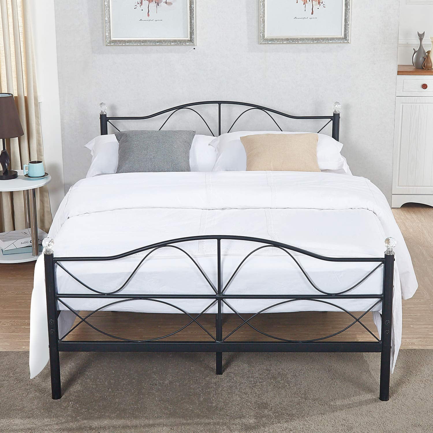 14 Queen Bed Frame Platform With Headboard And Footboard Crystal 14 Queen Bed Frame Platform With Headboard And Footboard Crystal Ball Decor Meatal Slats Black Com