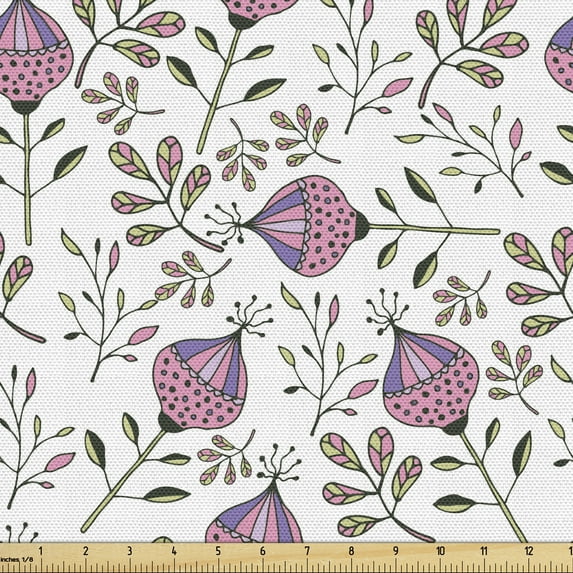 Botany Fabric by the Yard, Repetitive Pattern with Abstract Quirky Leafy Flora, Decorative Upholstery Fabric for Chairs & Home Accents, Pink Lavender by Ambesonne