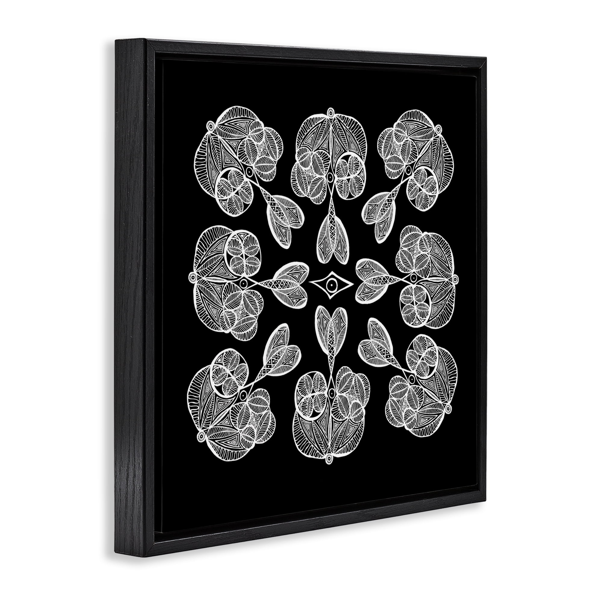 Stupell Industries Rounded Symmetry Elementals Black Framed Floater Canvas Wall Art, design by El Perkin
