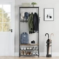 thumbnail image 2 of Coat Rack Shoe Bench, 4-in-1 Hall Trees Entryway Bench with Coat Rack and Shoe Rack, Wood Look Accent Furniture with Steel Frame Storage Shelf and Hanging Bar, Industrial, Rustic Brown & Black, 2 of 9