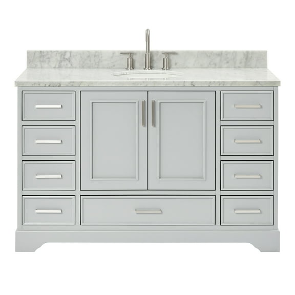 Ariel Stafford 55 Inch Single Oval Sink Vanity With Carrara White Marble Countertop W/0.75" Edge In Grey