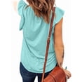 thumbnail image 3 of Blusa Informal de Verano con Volantes y Corta para Mujer, Cuello en V, Elegante Blusa de Oficina, Azul , Talla M, 3 of 7