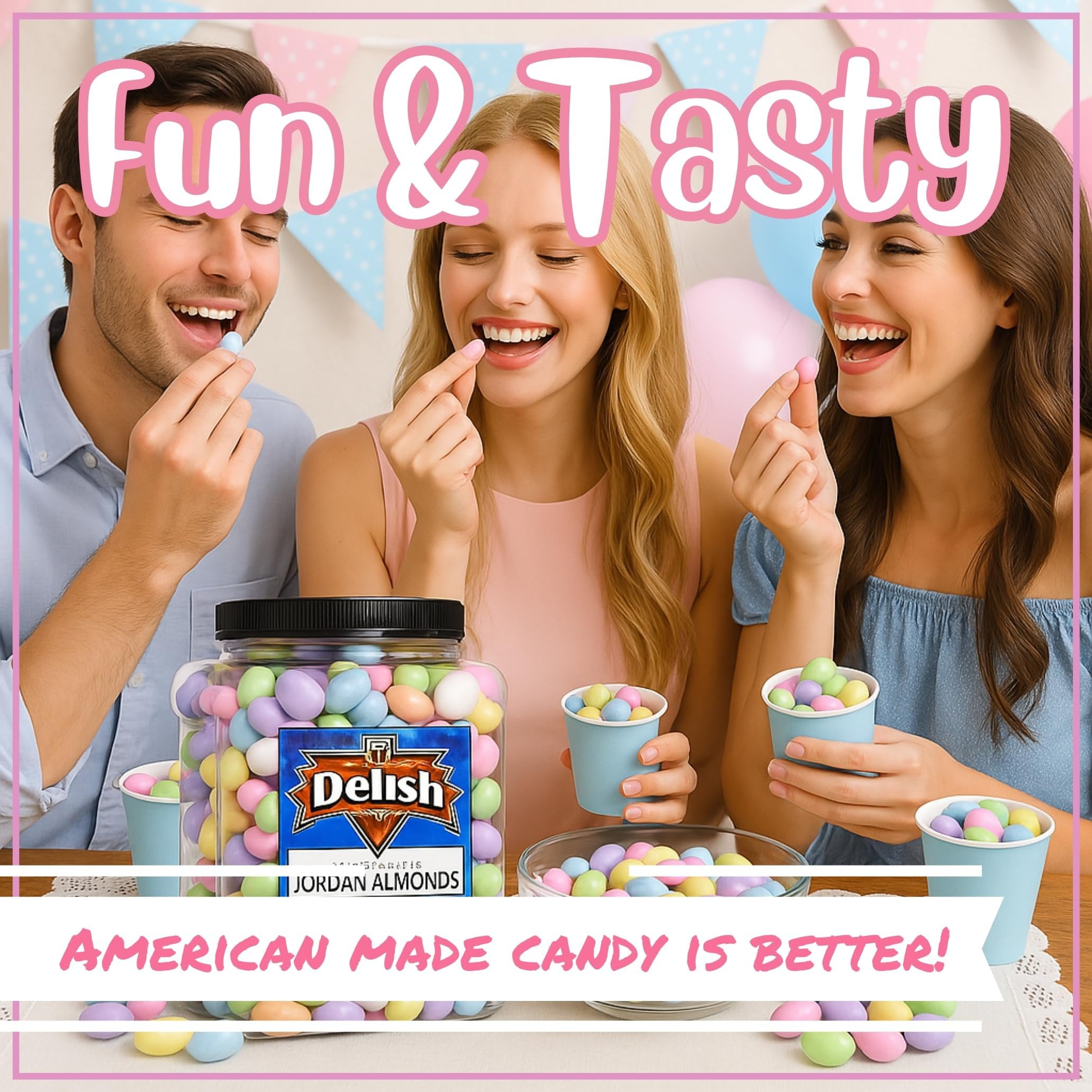 Assorted Jordan Almonds by Its Delish, 3.5 lbs Jumbo Container  Pastel Colors Kosher Almond Nut with Sweet Hard Candy Coating