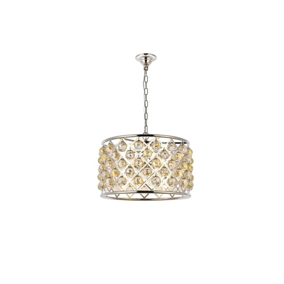1206 Madison Collection Pendent lamp D:20" H:13" Lt:6 Polished nickel Finish (Royal Cut Golden Teak Crystals)