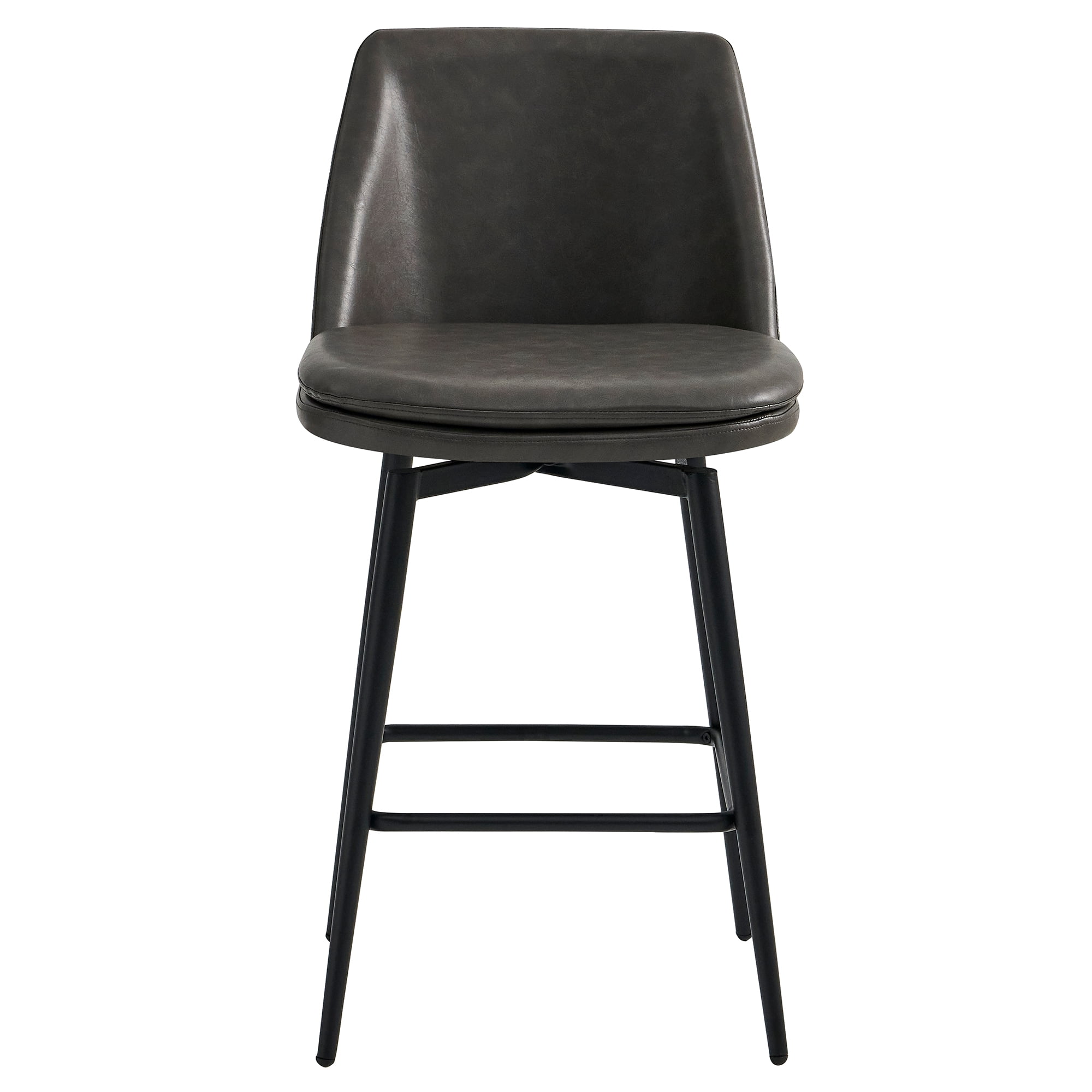 CHITA 27 inch Counter Height Swivel Bar Stools Low Back Set of 2, Metal Base, Faux Leather in Retro Gray