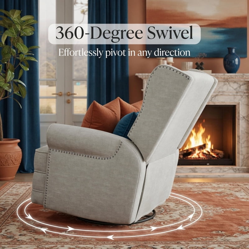 34.25" Extra Wide Swivel Recliner Glider Chair with Rocking, Lounge Chair with Pull-Out Footrest, Waterproof Fabric, Tool-Free Assembly