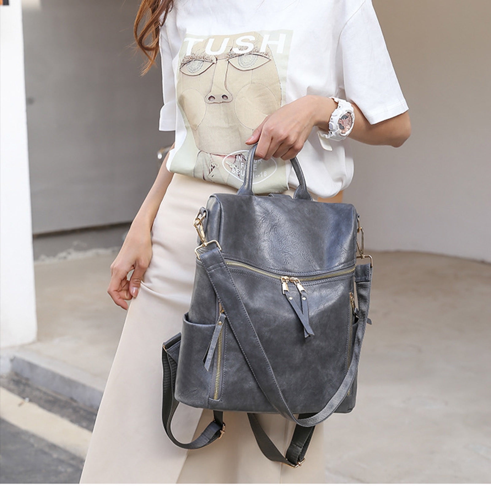 MuGu Backpack Backpack Purse Leather Backpack Purse for Women Leather Medium Size Backpack Fashion Handbags and Shoulder Bag Travel Bags Grey