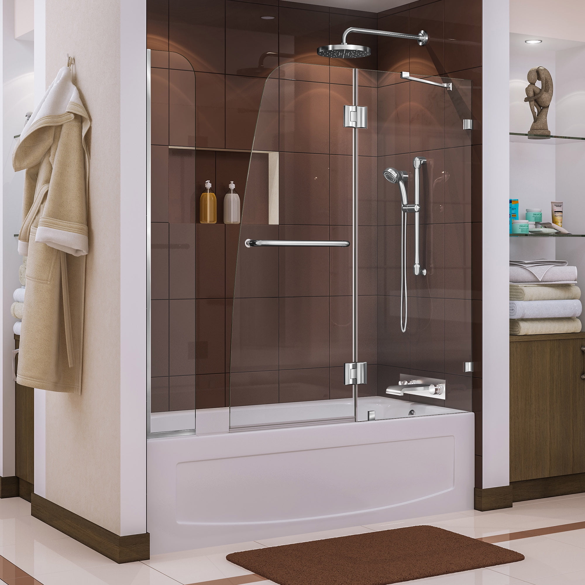 DreamLine Aqua Lux 56-60 in. W x 58 in. H Frameless Hinged Tub Door with Extender Panel in Chrome
