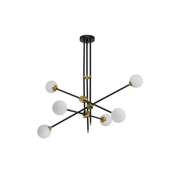 Warehouse of Tiffany Emillo Brass Matte Black with 6 Light Bulb Chandelier