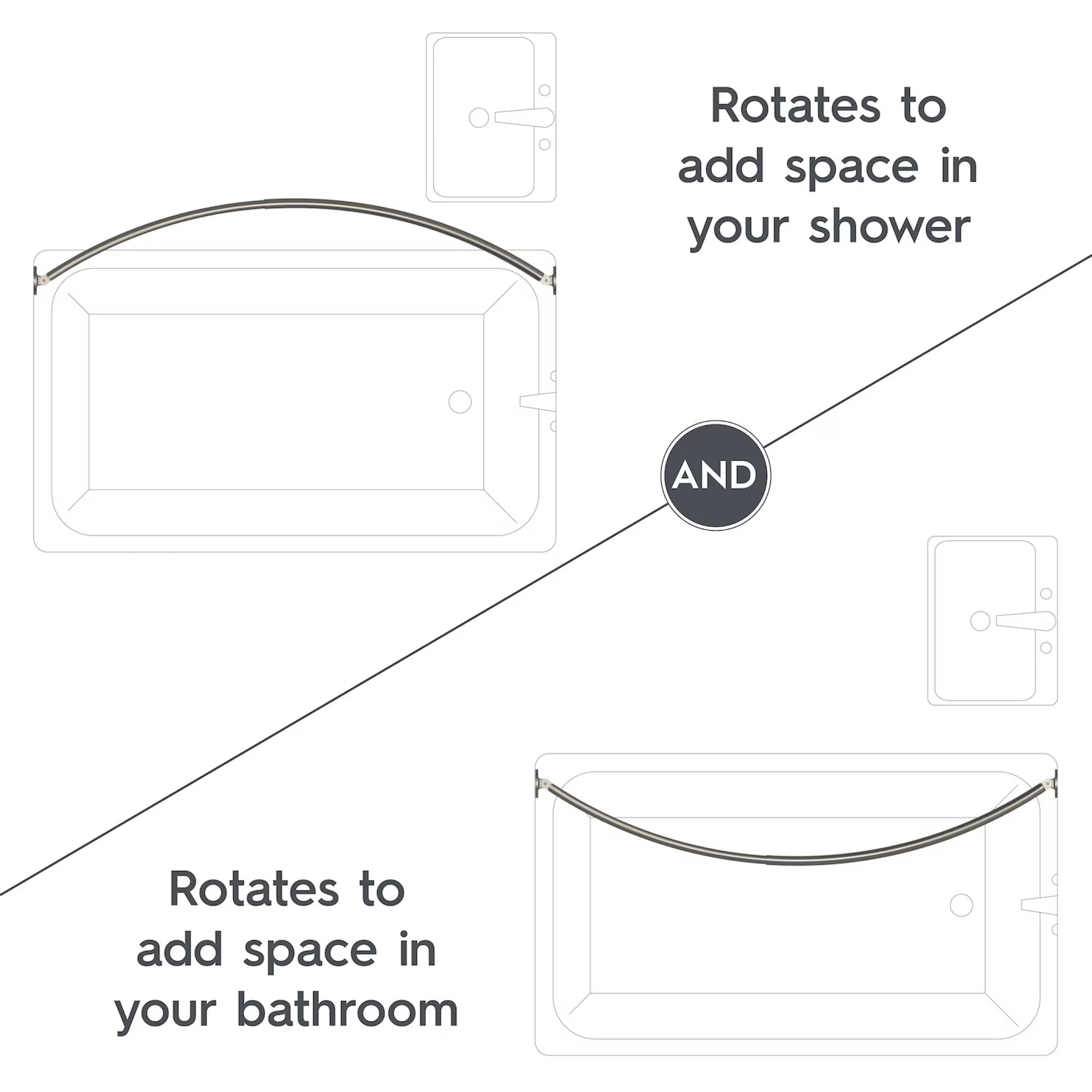 Better Homes & Gardens 45" -to 72" Adjustable Rotating Rust-Proof Curved Shower Rod, Satin Nickel