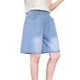 thumbnail image 2 of UACY Girls Jean Shorts Elastic Waisted Long Denim Short Knee Length Baggy Jeans Jorts with Pockets, 2 of 9