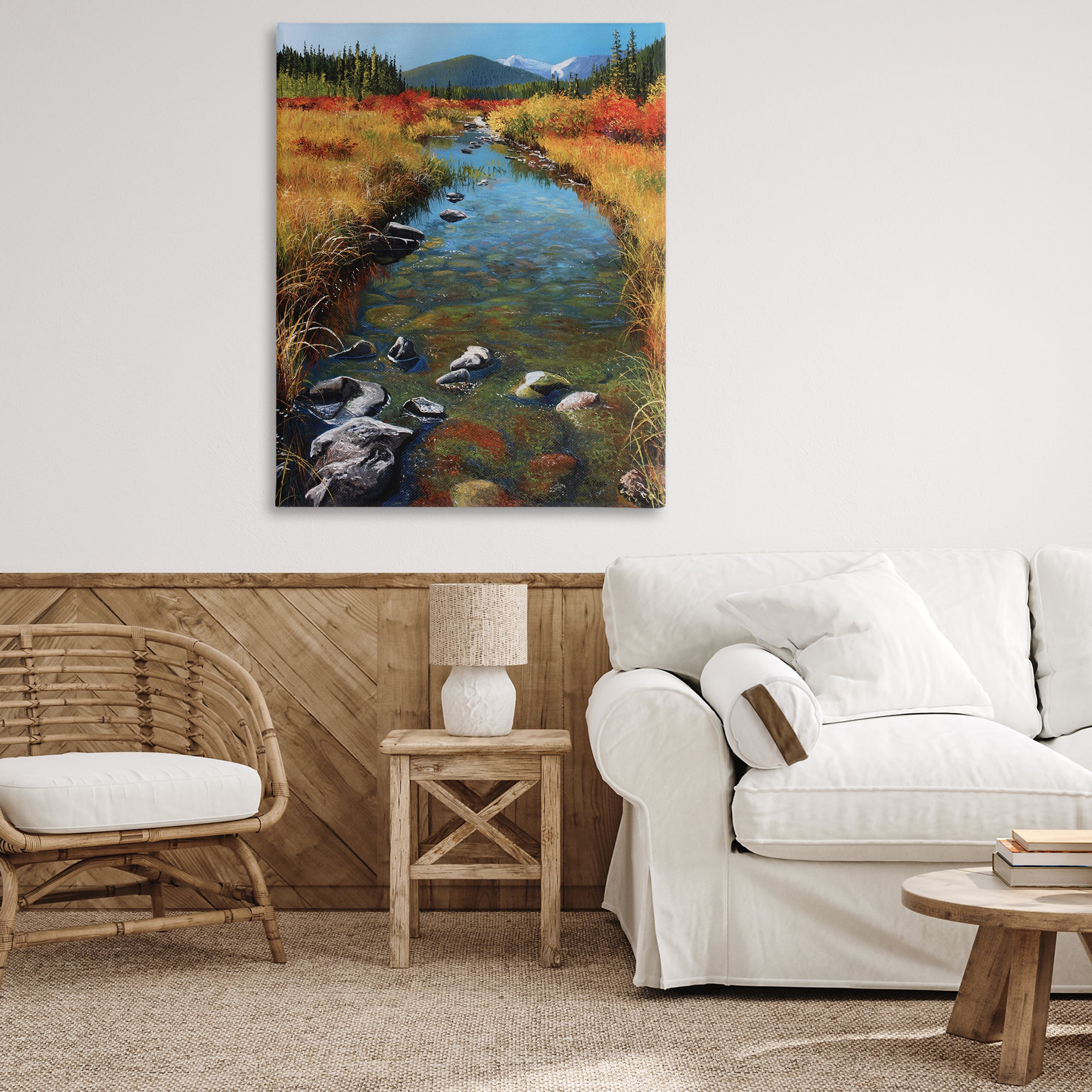 Stupell Industries Outflow From Lake Landscape & Nature Painting Wrapped Canvas Art Print Wall Art, 36 x 48