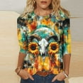 thumbnail image 3 of JTZGDY Western Shirts for Women Plus Size Ethnic Style Tops Plus Size 3/4 Lenght Sleeve Vintage Bleached Crewneck Tunic Tees Loose Oversied Graphic Tshirt Tops Multicolor#08 XL, 3 of 6