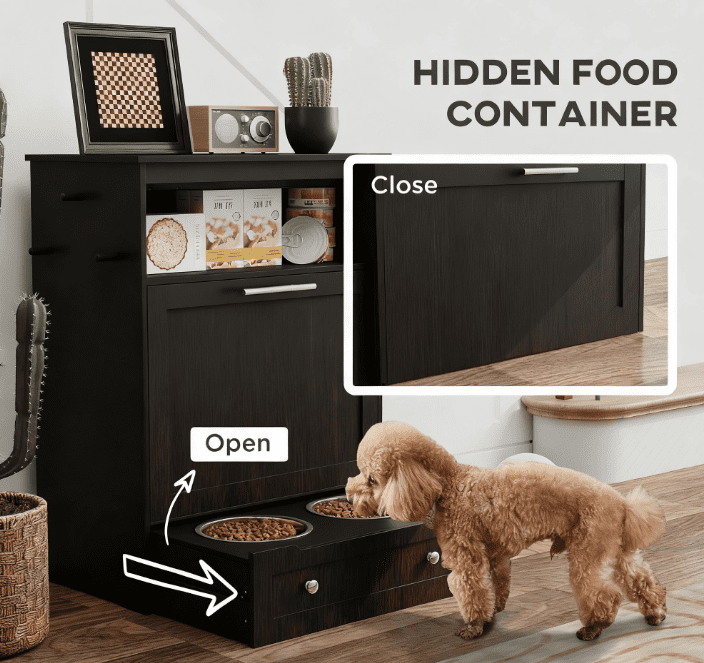 Orthopedic Dog Bed, Pet Feeder Station Storage Cabinet, with Dog Raised Bowls, Black, Black Dog Bed,Wood Cat Bed, Pet Supplies Pet Beds & Furniture