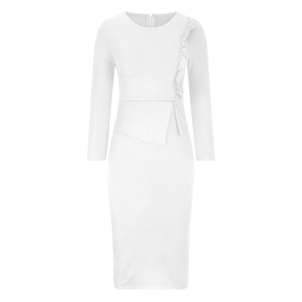 Plus Size Women's Peplum Bodycon Midi Dresses Long Sleeve Ruffle Wear to Work Slim Fit Business Pencil Dress Plus Size Women's Peplum Bodycon Midi Dresses Long Sleeve Ruffle Wear to Work Slim Fit Business Pencil Dress