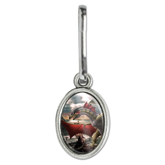 The Sentinel Dragon Viking Fantasy Antiqued Oval Charm Clothes Purse Suitcase Backpack Zipper Pull Aid