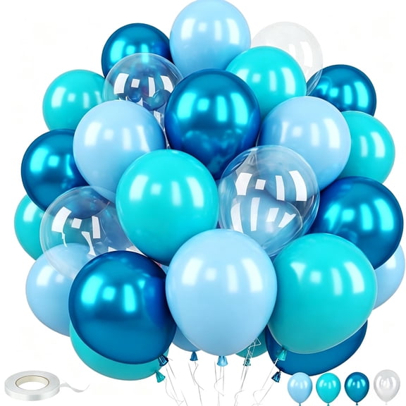 Teal Balloons 40 Pcs Blue Turquolse White Latex for Party 12 Inch