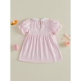 thumbnail image 6 of Toddler Little Baby Girl Easter Outfit Bunny Embroidery Smocked Dress Short Sleeve Doll Collar Bow Plaid Easter Dress Cute Summer Clothes, 6 of 10